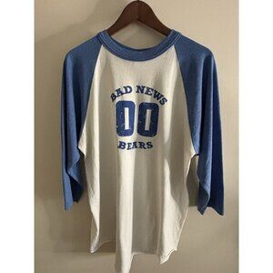 Vtg Bad News Bears Logo Blue White 3/4 Sleeve Jersey T Shirt L USA